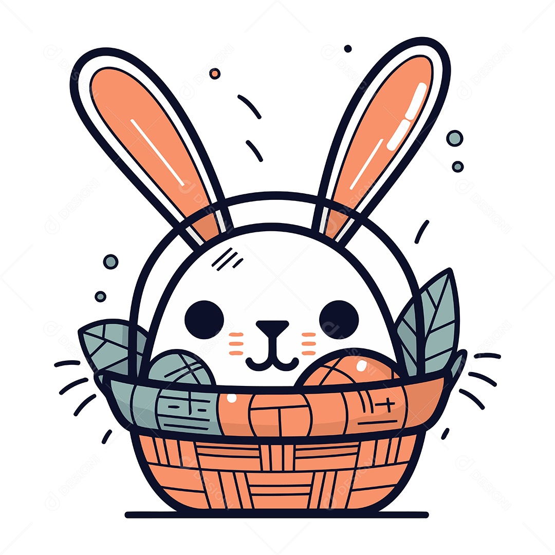 Coelho em uma Cesta com Ovos Ilustração Vetor EPS