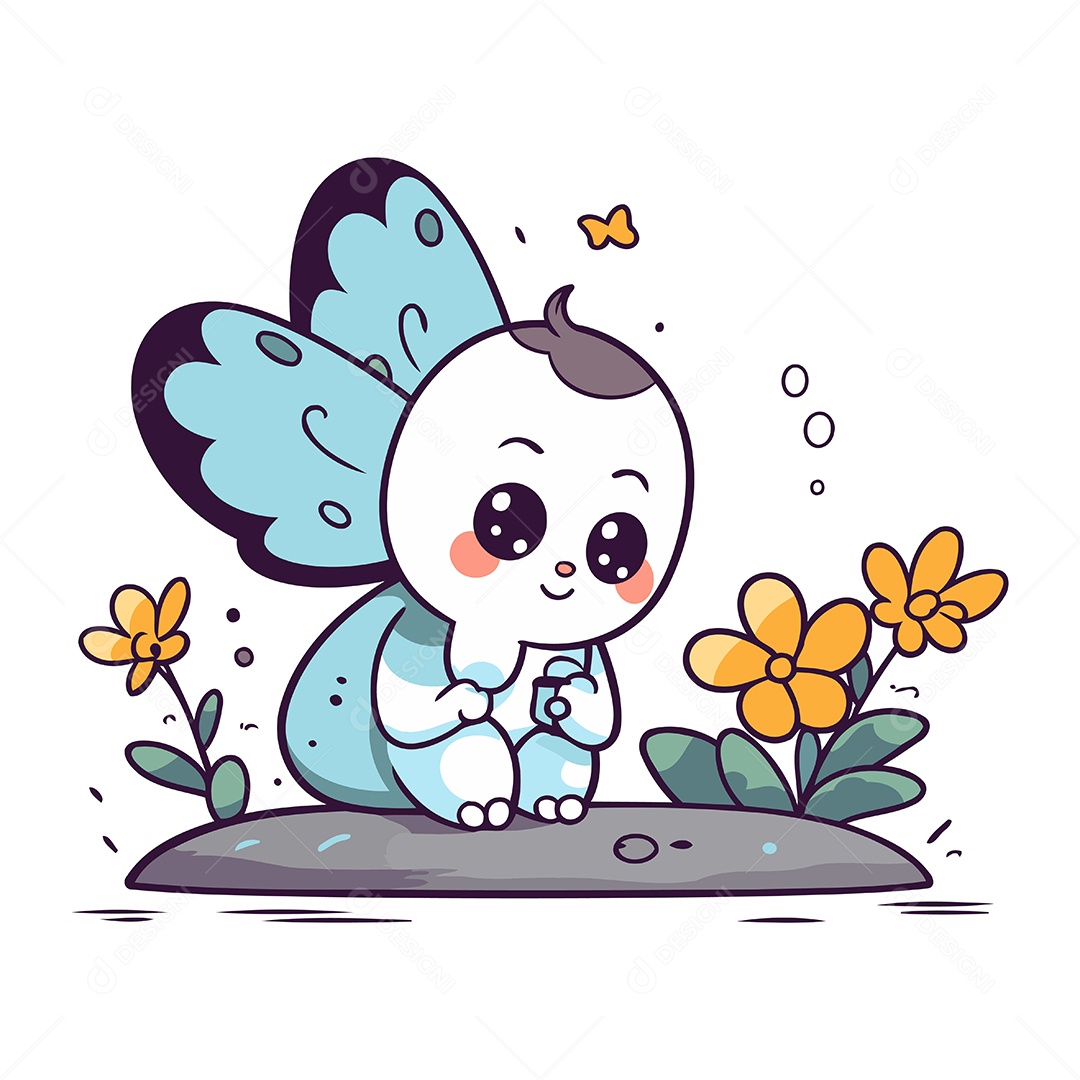 Borboleta Fofa de Desenho Animado Ilustração Vetor EPS