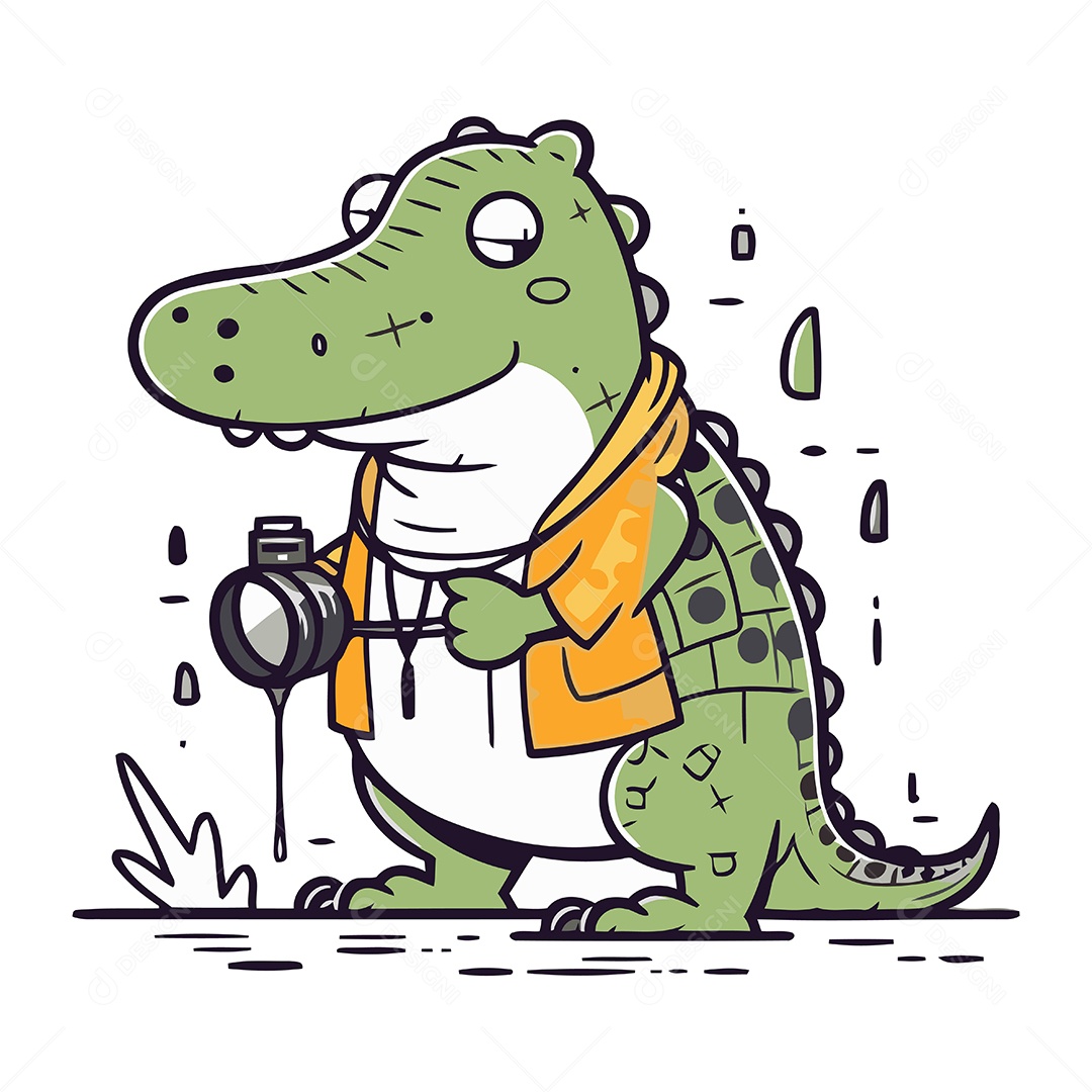 Crocodilo com Cachecol e Câmera Ilustração Vetor EPS