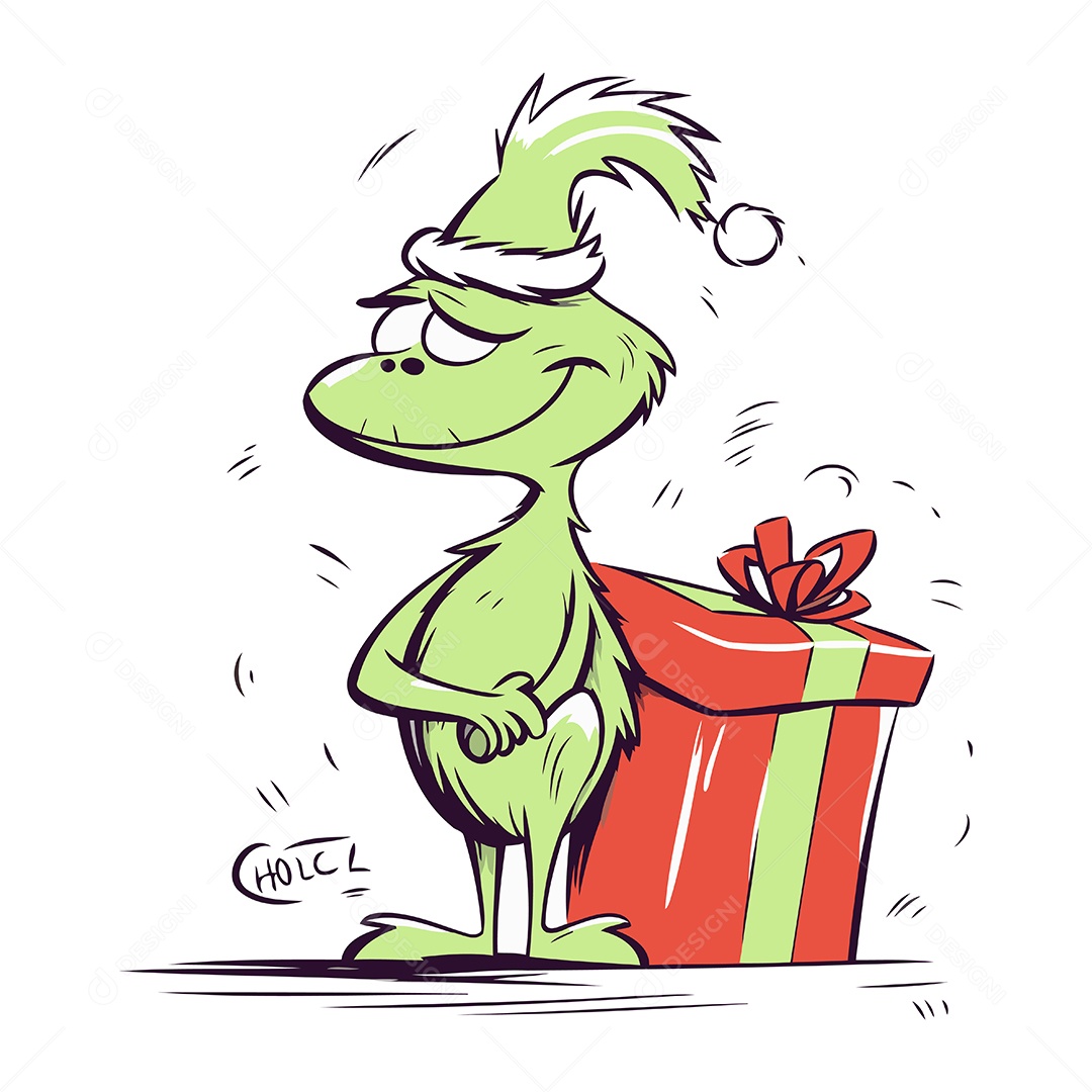 Monstro com Caixa de Presente de Natal Ilustração Vetor EPS