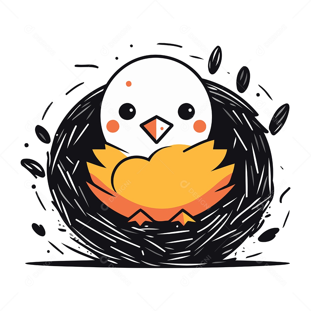 Pintinho de Desenho Animado no Ninho Ilustração Vetor EPS