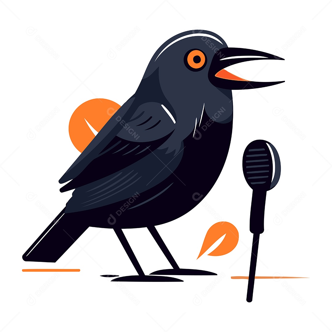 Corvo de Desenho Animado com Microfone Ilustração Vetor EPS