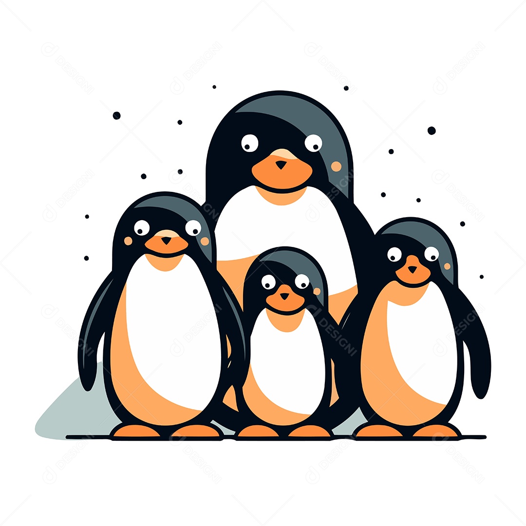 Família de Pinguins Desenho Animado Ilustração Vetor EPS