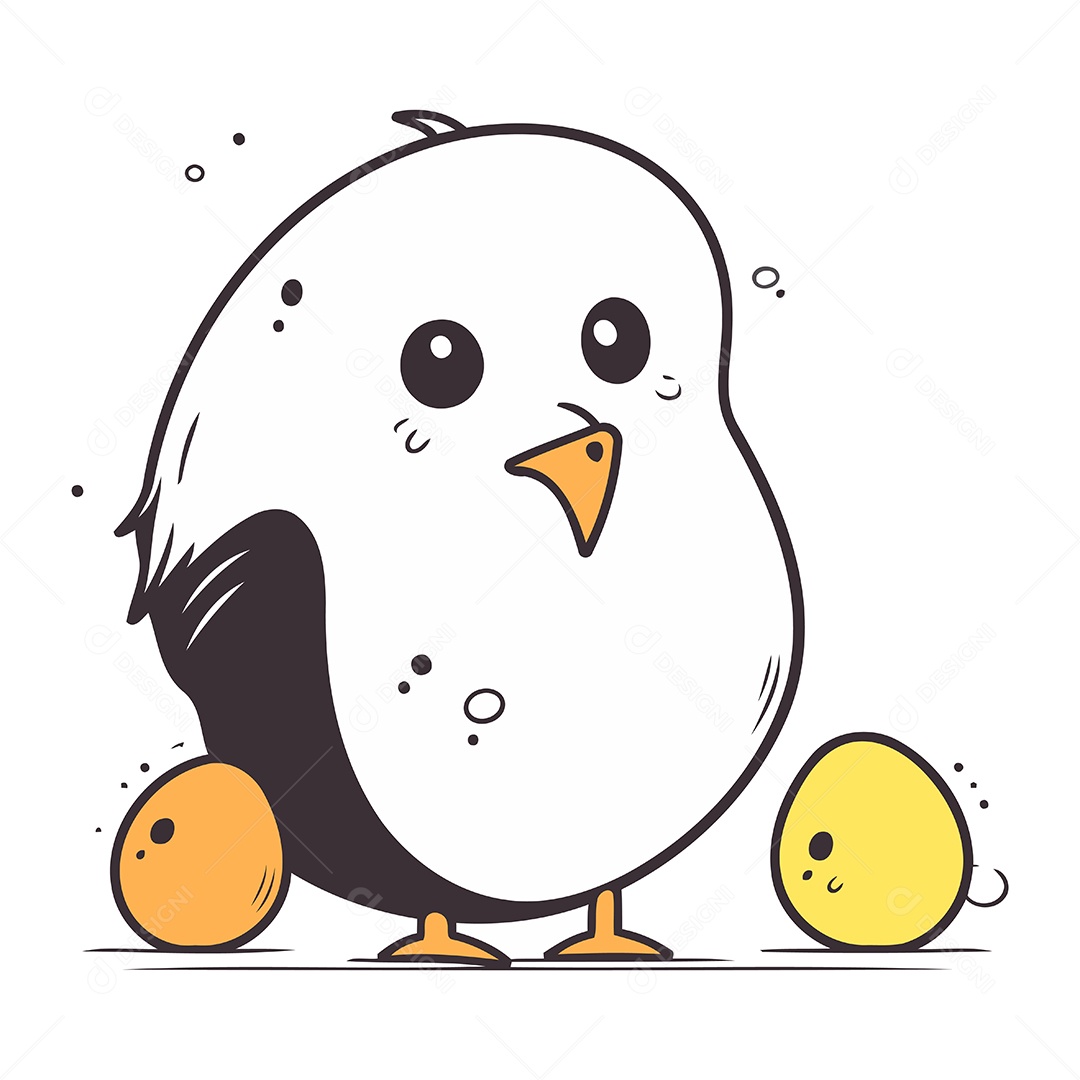 Pinguim e Filhote de Desenho Animado Ilustração Vetor EPS