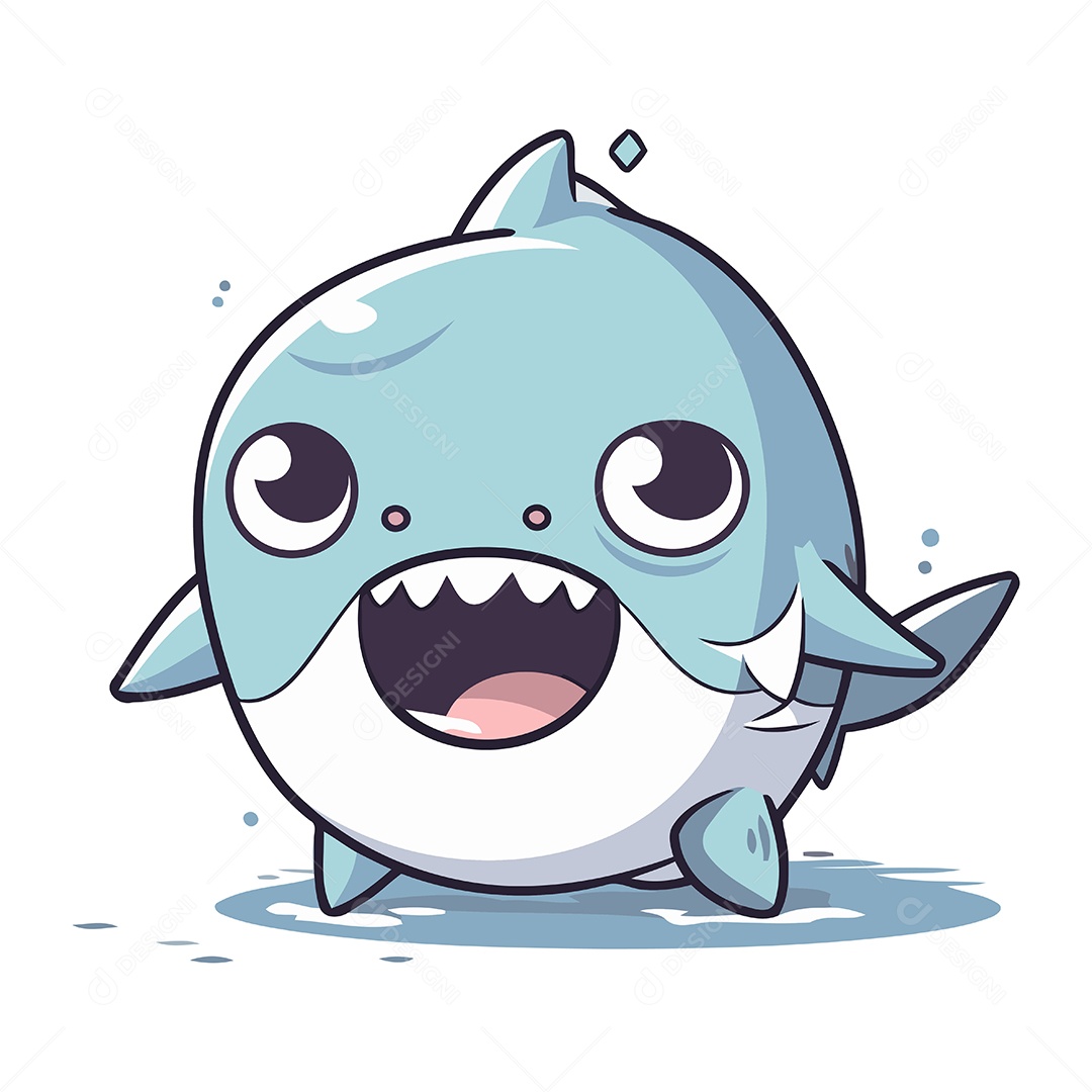 Tubarão Fofo de Desenho Animado Ilustração Vetor EPS