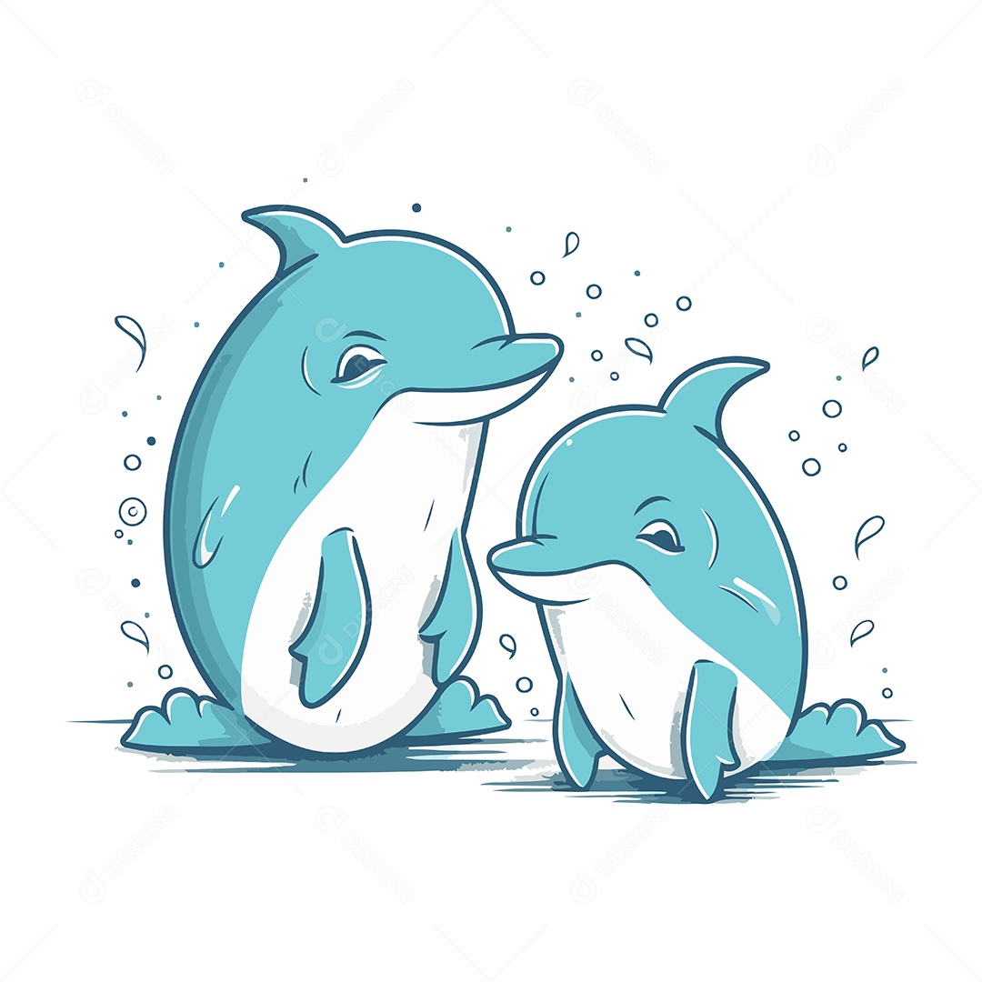 Golfinhos de Desenho Animado Ilustração Vetor EPS