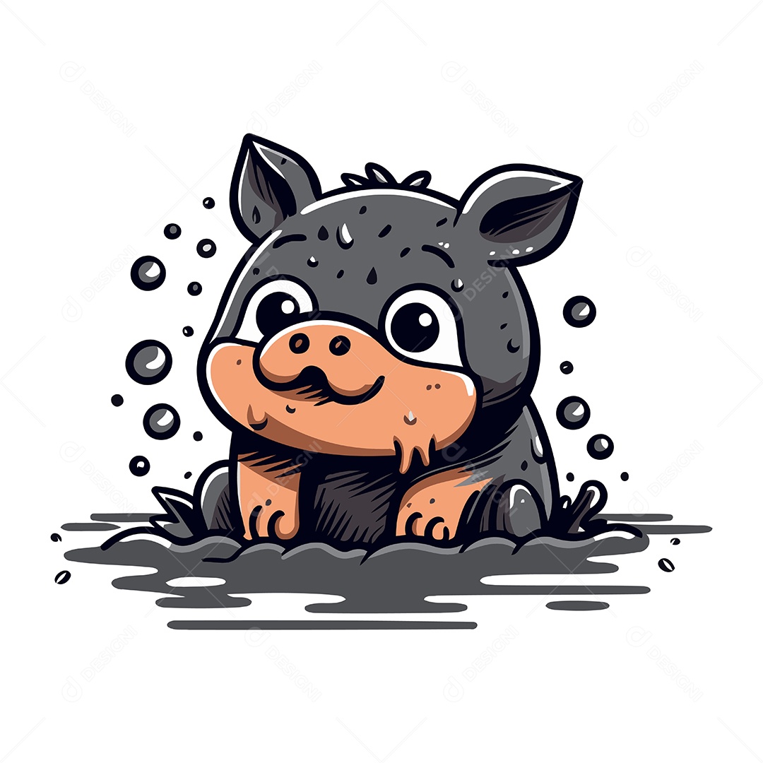 Filhote de Hipopótamo Fofo Ilustração Vetor EPS