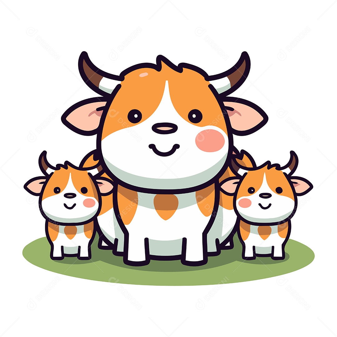 Vaca Fofa com sua Família Ilustração Vetor EPS
