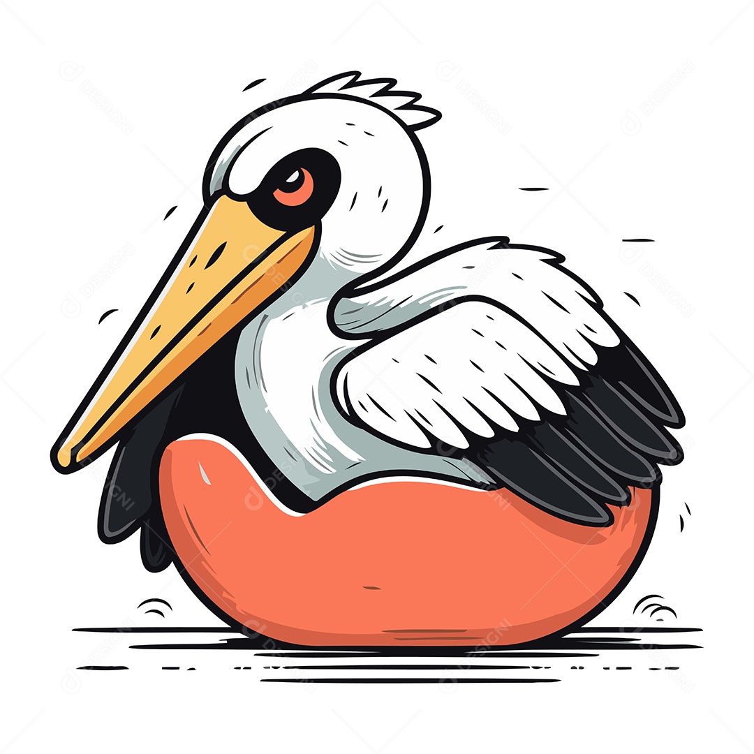 Pelicano de Desenho Animado Ilustração Vetor EPS