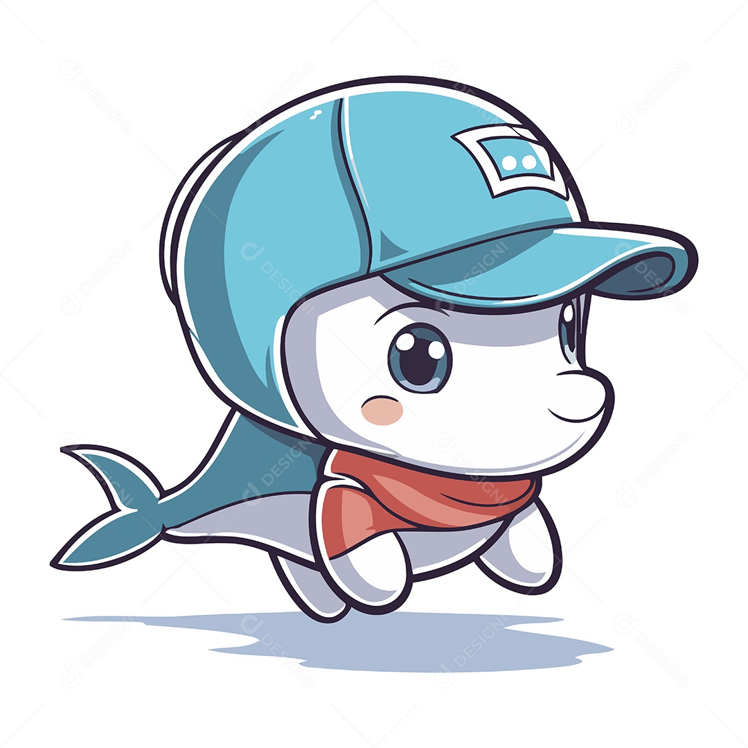 Baleia Fofa Usando Boné Ilustração Vetor EPS