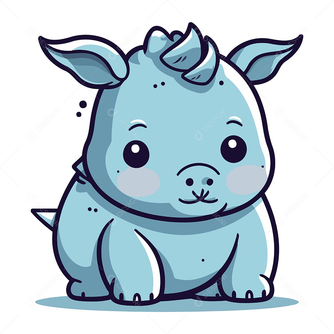 Rinoceronte Fofo de Desenho Animado Ilustração Vetor EPS