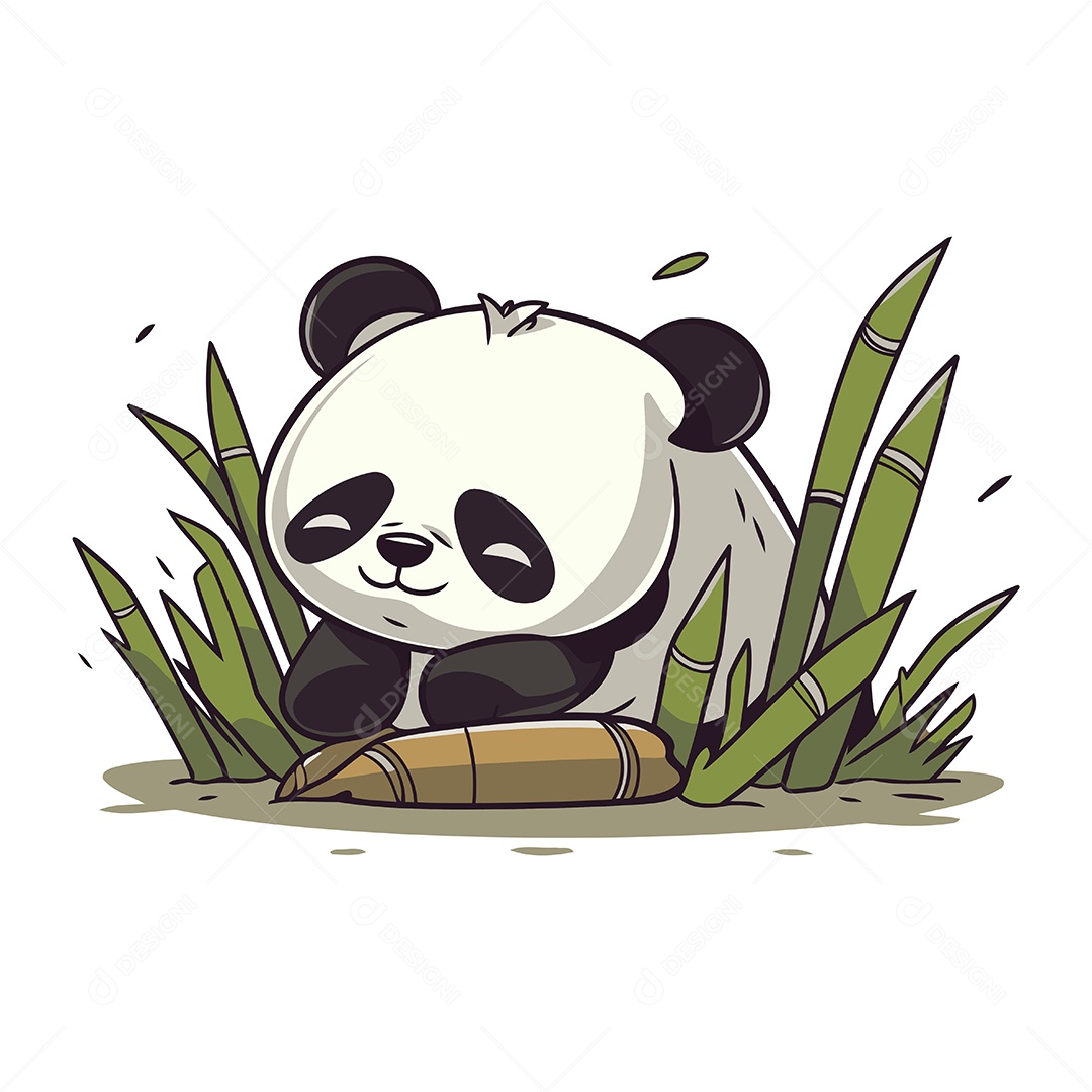 Urso Panda Fofo em um Caule de Bambu Ilustração Vetor EPS