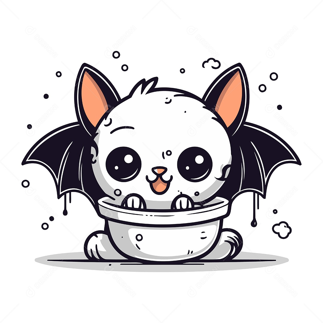 Morcego e uma Tigela de Desenho Animado Ilustração Vetor EPS