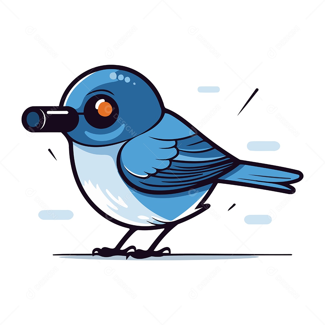 Pássaro Azul com um Apito no Bico Ilustração Vetor EPS