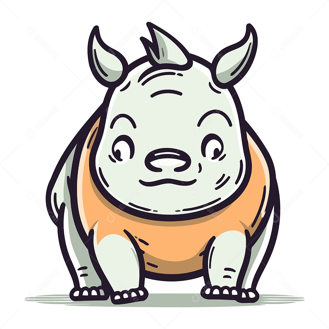 Rinoceronte de Desenho Animado Ilustração Vetor EPS