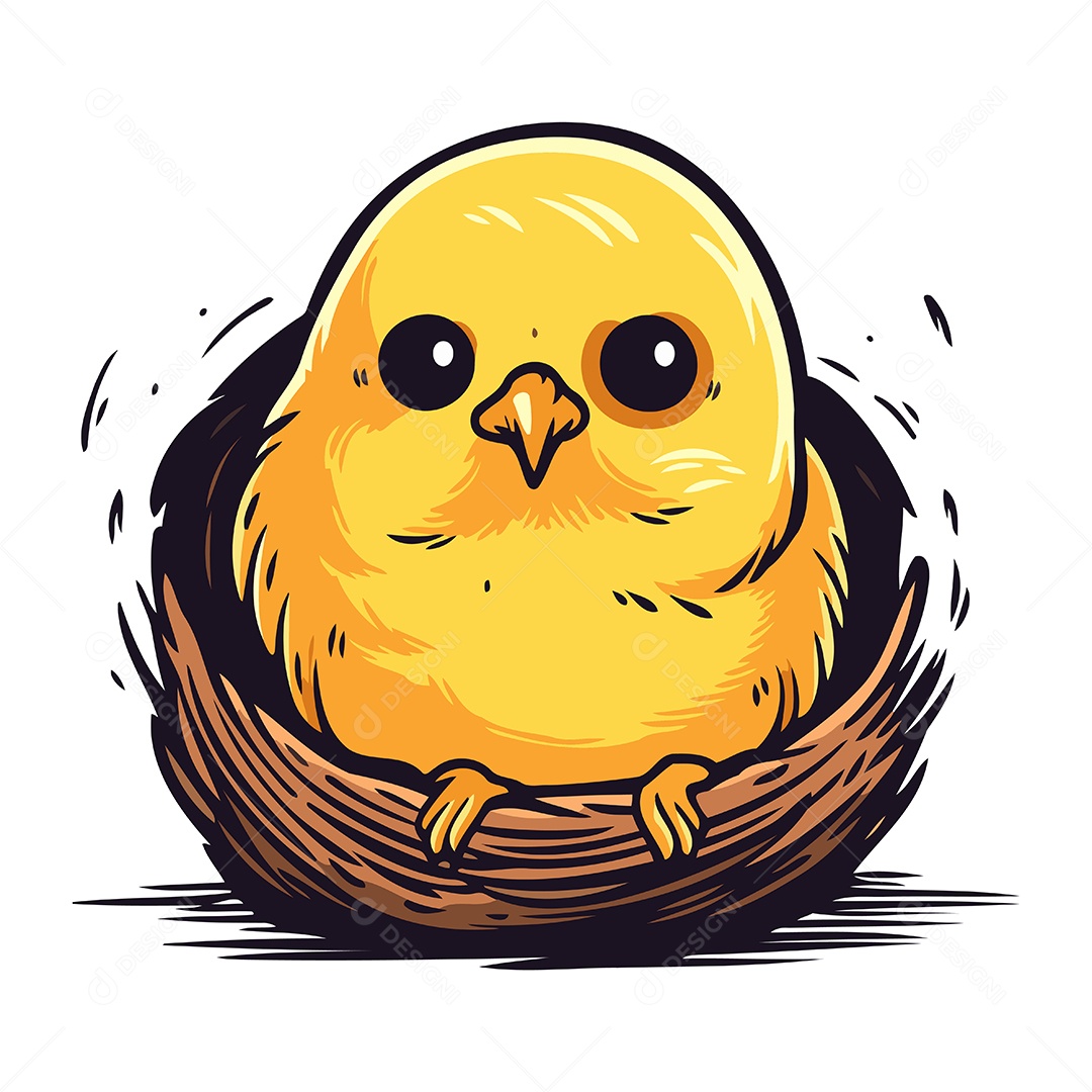 Pintinho Fofo de Desenho Animado no Ninho Ilustração Vetor EPS