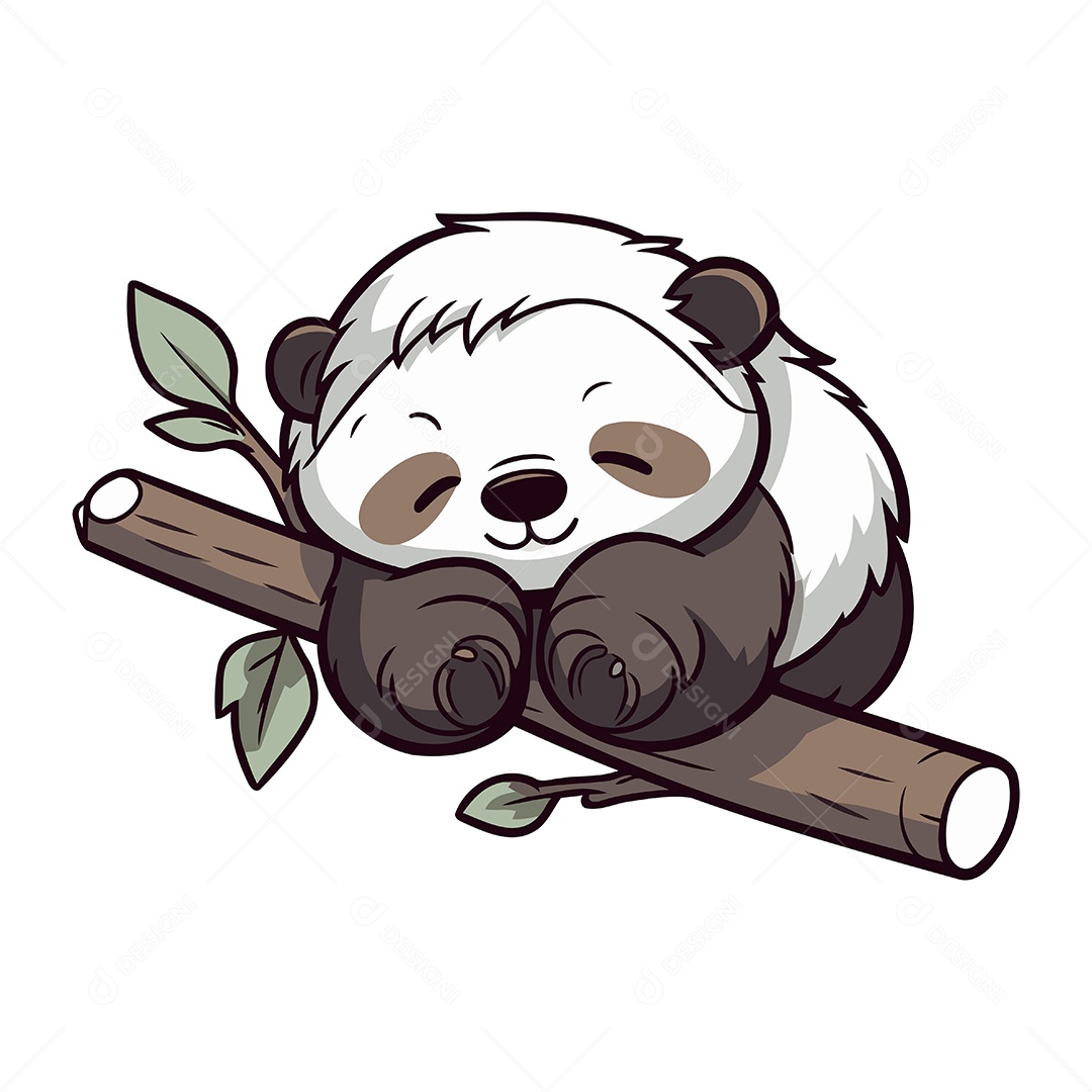 Panda Fofo Dormindo em um Galho Ilustração Vetor EPS