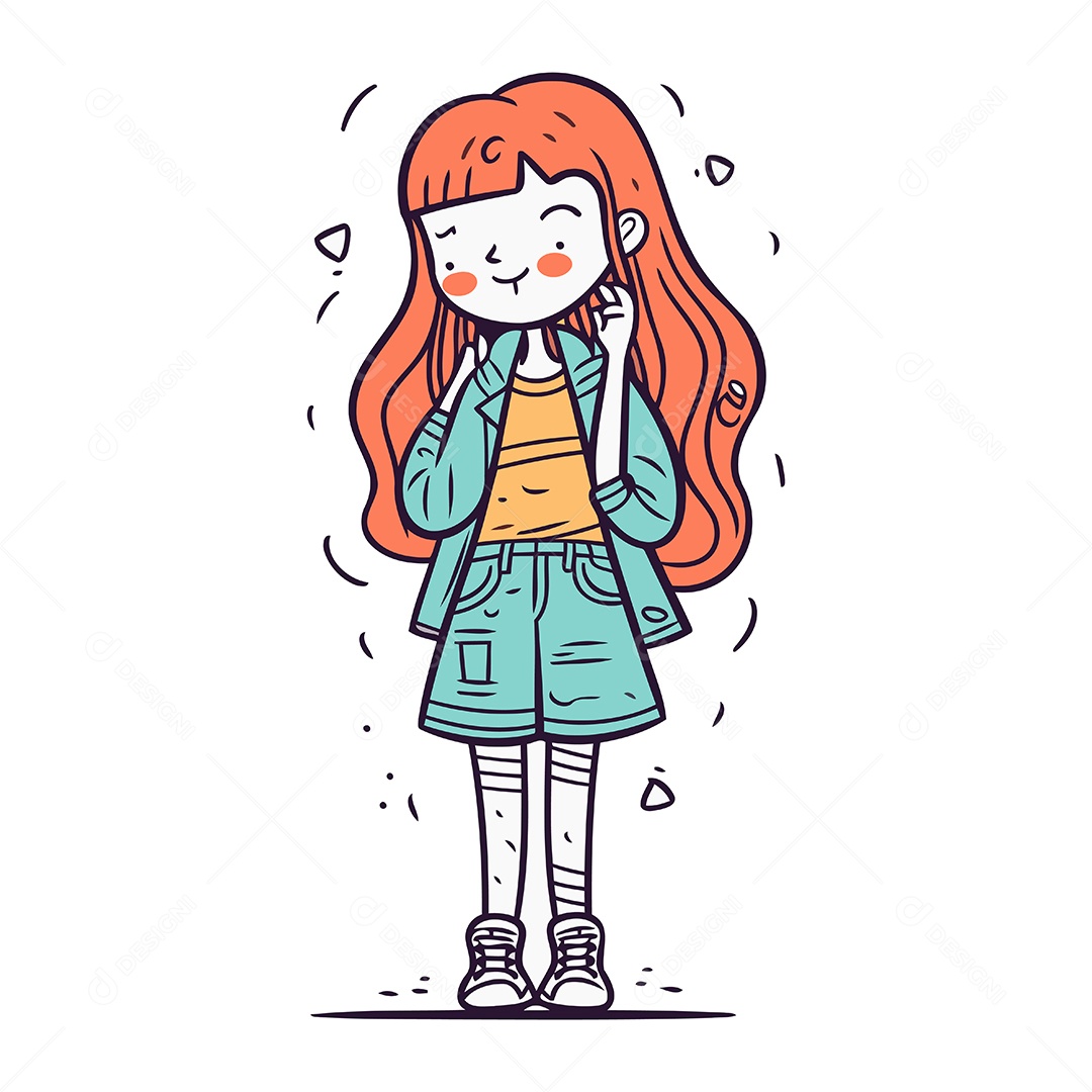 Menina Ruiva de Desenho Animado Ilustração Vetor EPS
