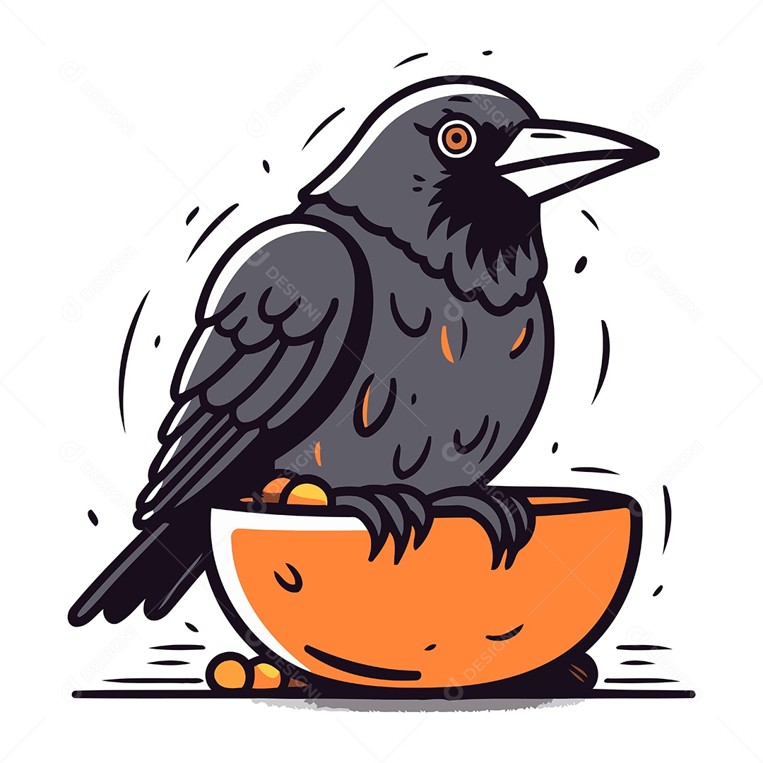 Corvo Sentado em uma Tigela Ilustração Vetor EPS