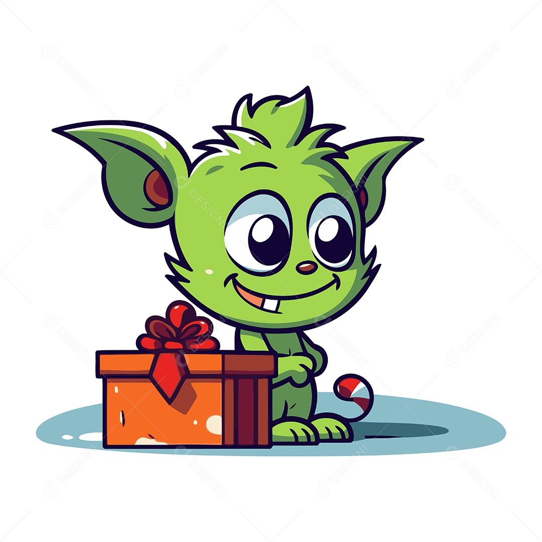 Monstro com Caixa de Presente Ilustração Vetor EPS