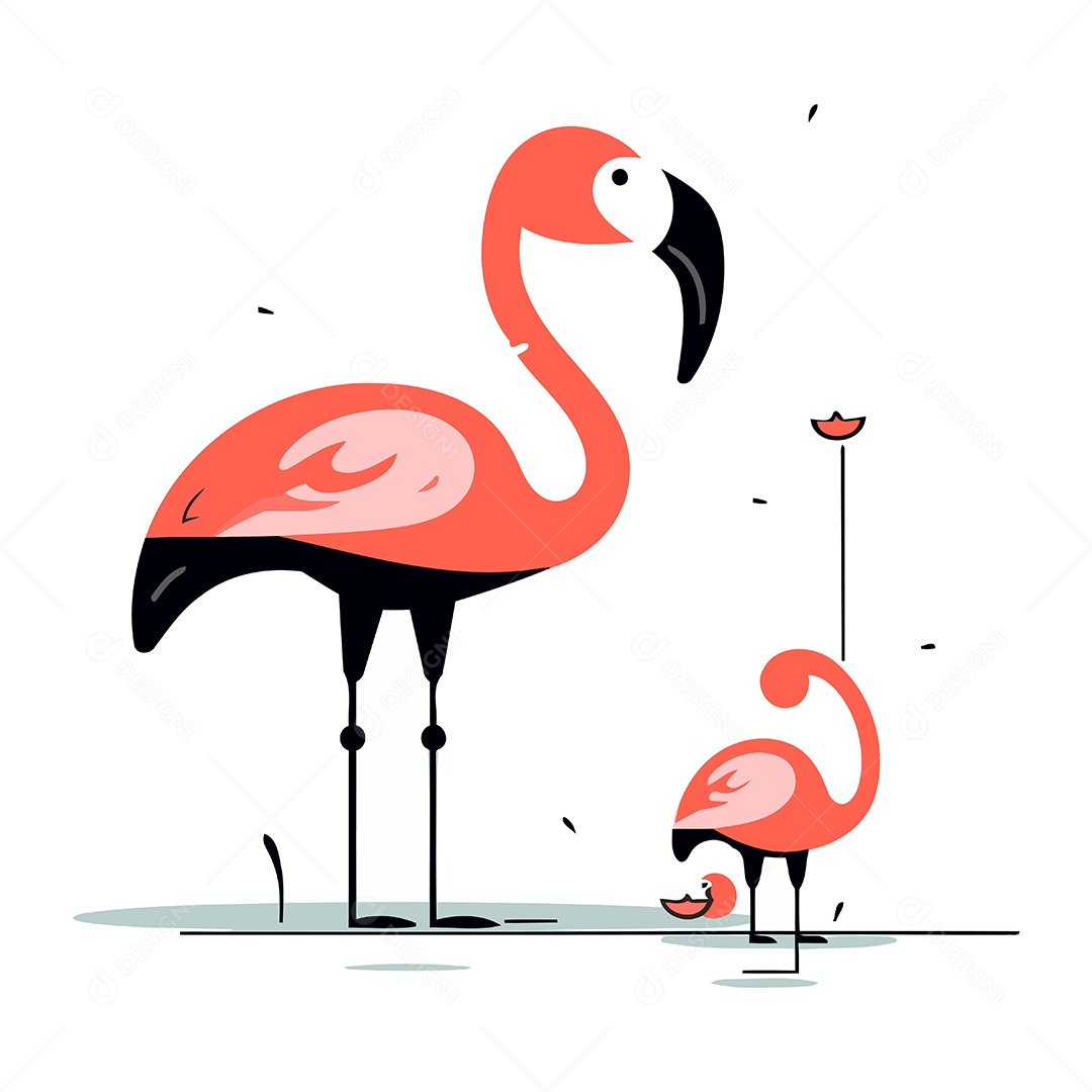 Flamingos de Desenho Animado Ilustração Vetor EPS