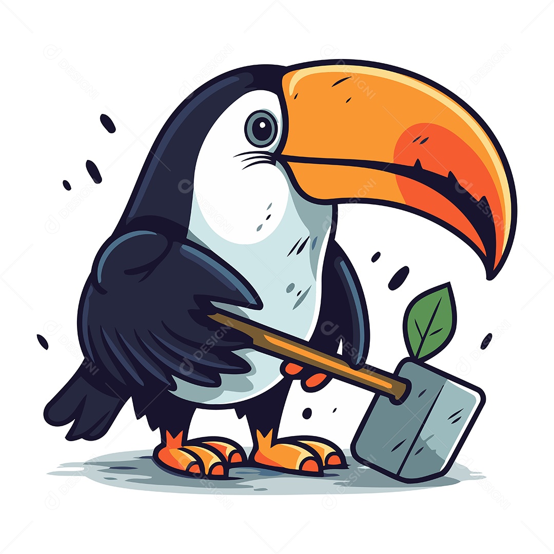 Tucano de Desenho Animado com uma Pá Ilustração Vetor EPS