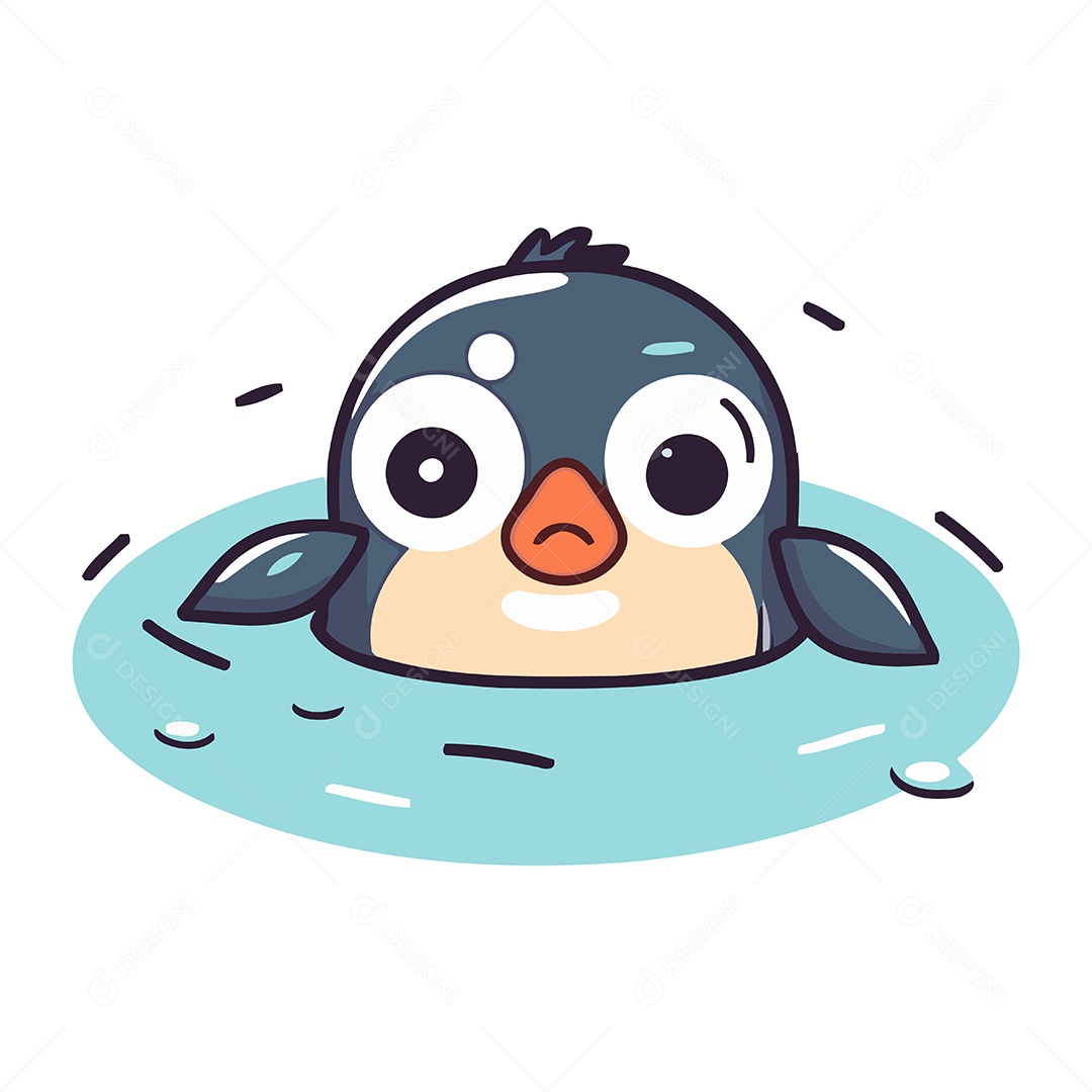 Pinguim Fofo Nadando na Água Ilustração Vetor EPS