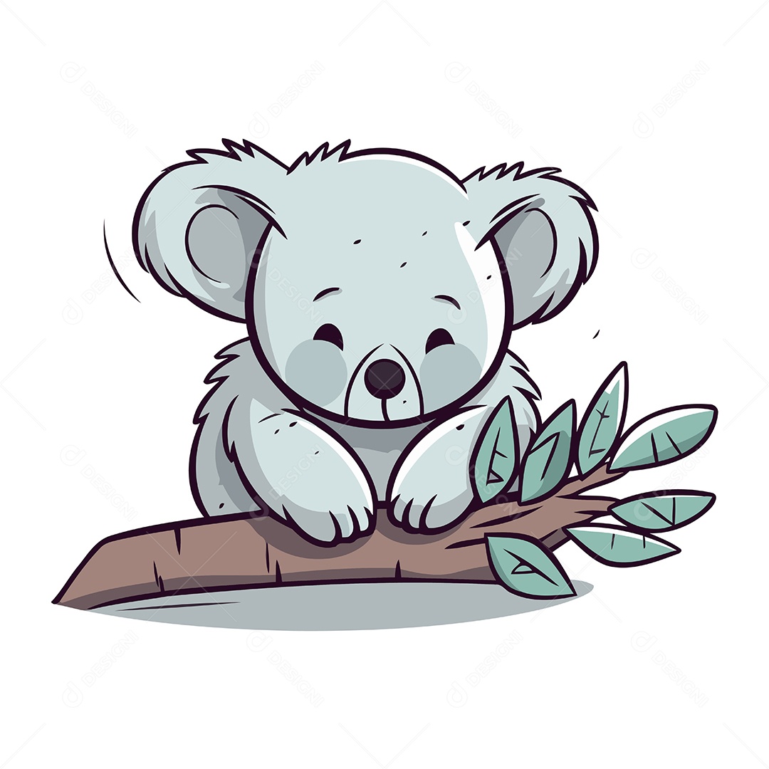 Coala Fofo em um Galho de Árvore Ilustração Vetor EPS