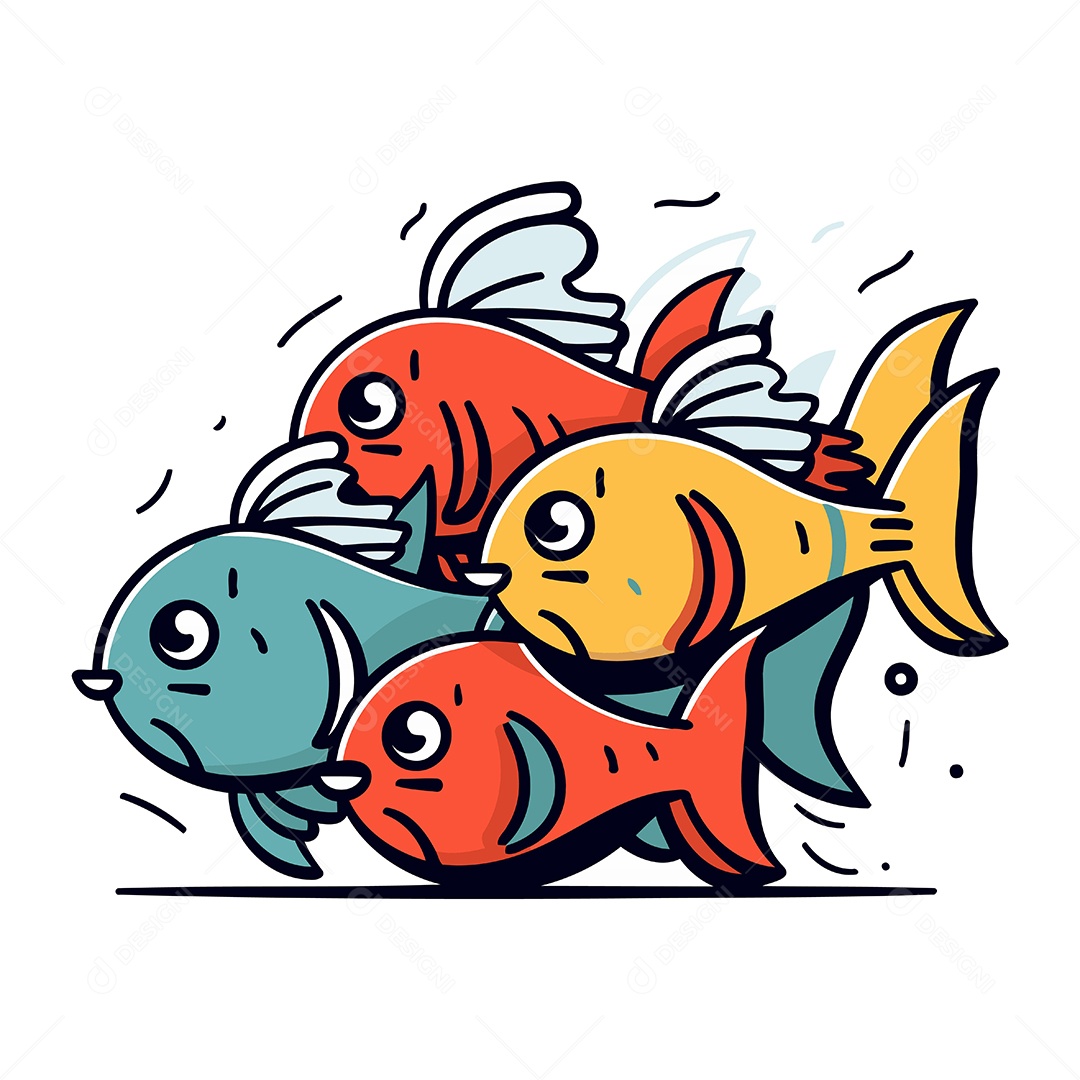 Peixes Fofo de Desenho Animado Ilustração Vetor EPS