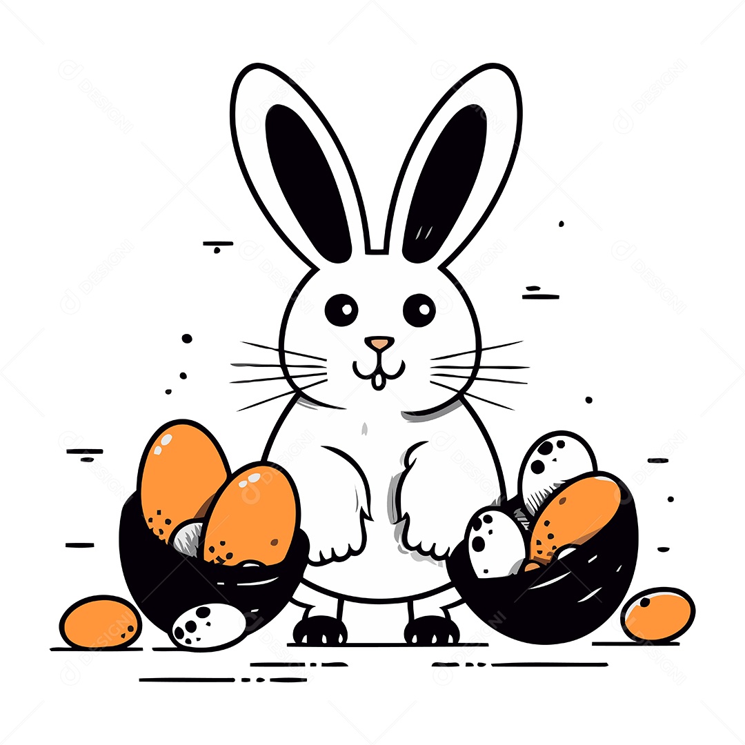 Coelho da Páscoa com Ovos Ilustração Vetor EPS