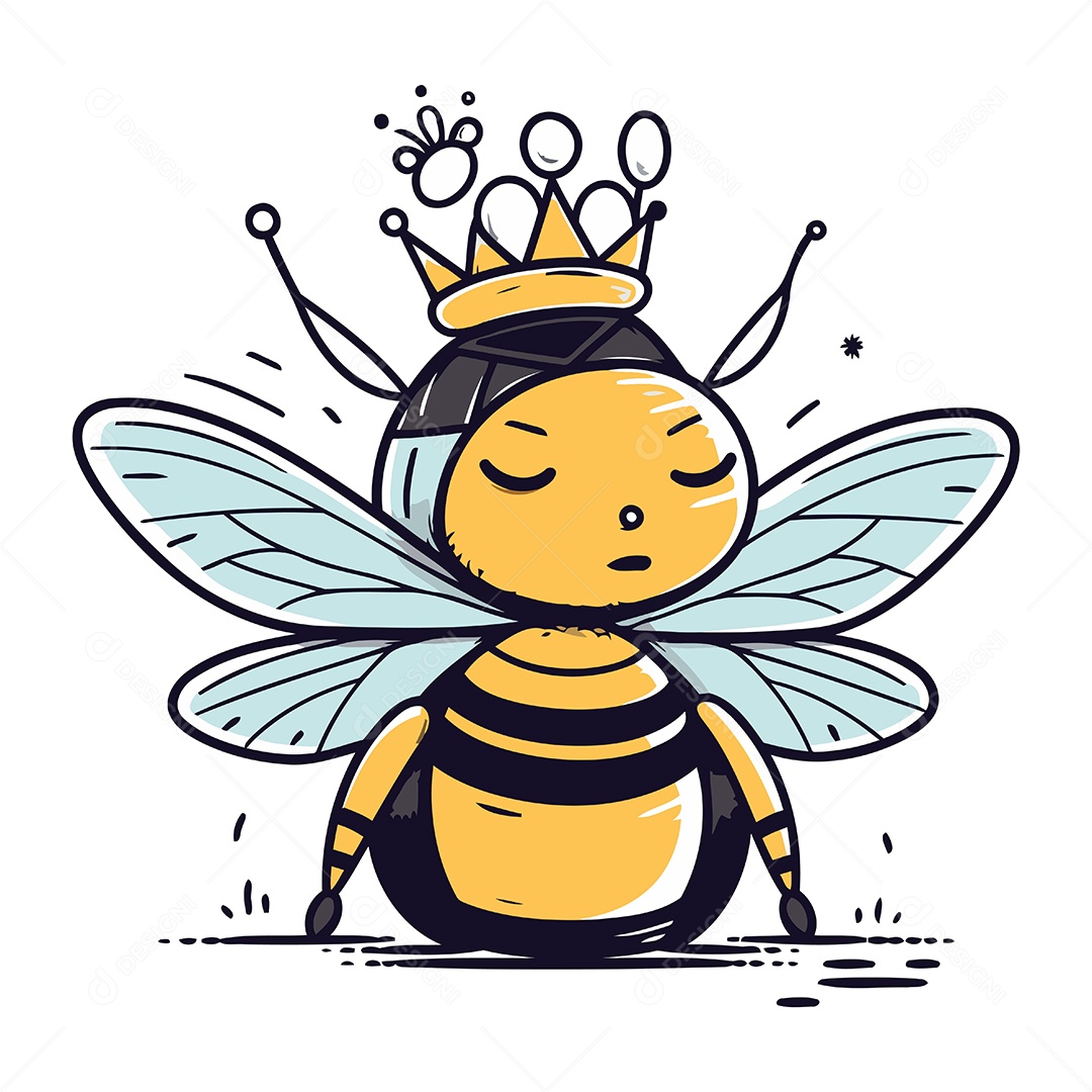 Abelhinha Fofa com Coroa Ilustração Vetor EPS