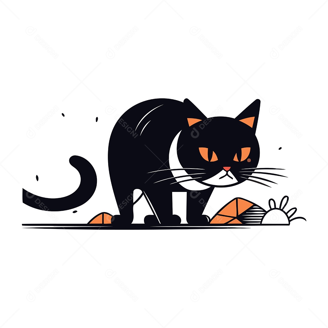 Gato Preto Bonito de Desenho Animado Ilustração Vetor EPS