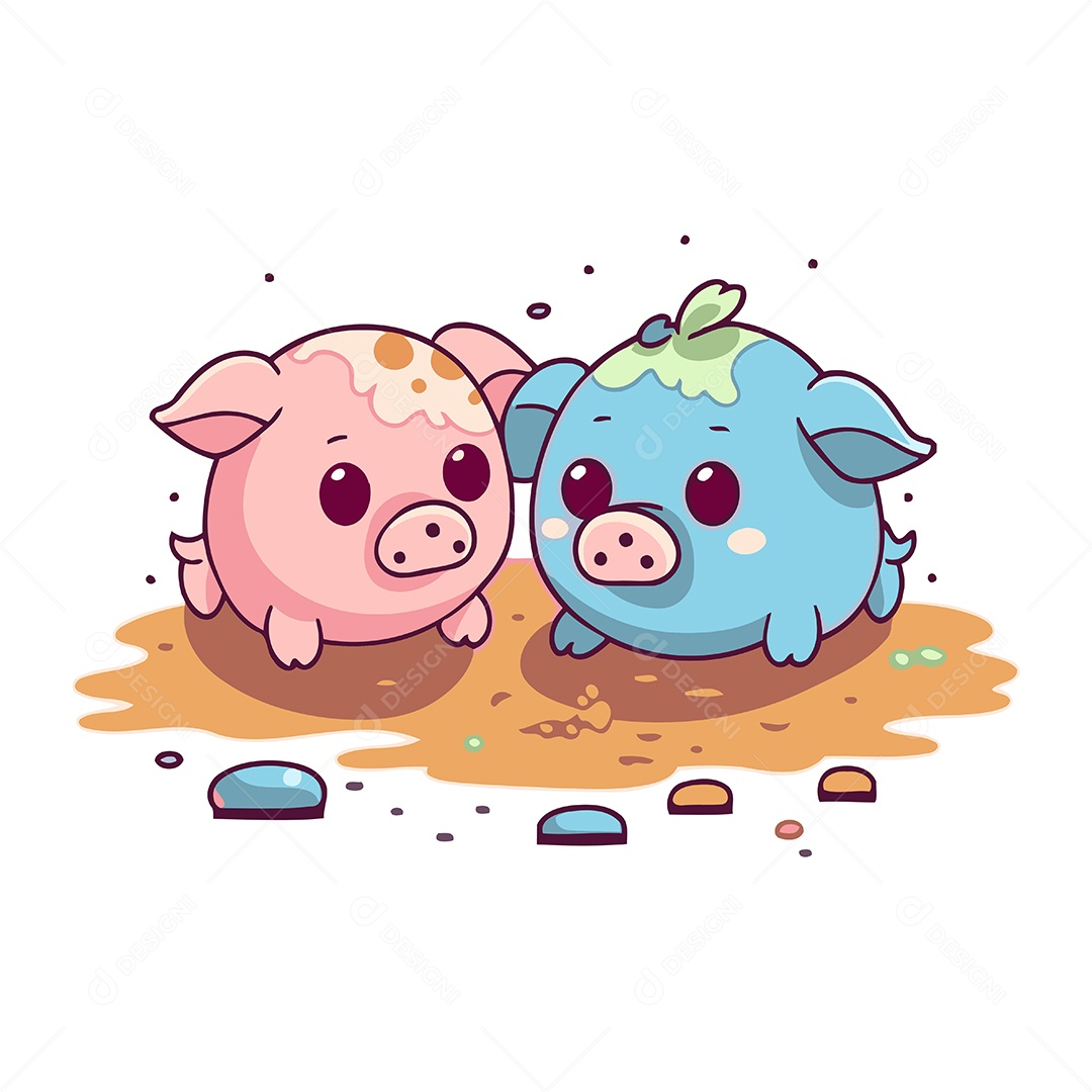 Porquinhos Fofo de Desenho Animado Ilustração Vetor EPS