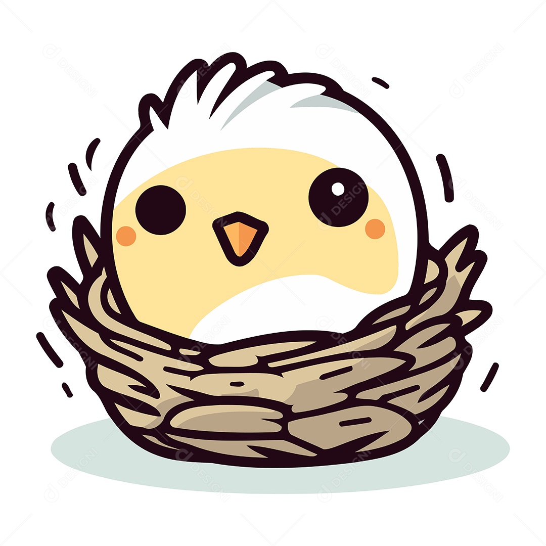 Pintinho Fofo de Desenho Animado no Ninho Ilustração Vetor EPS