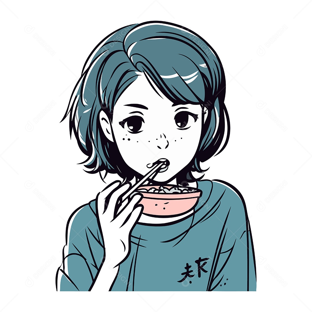 Menina de Desenho Animado Comendo Ilustração Vetor EPS