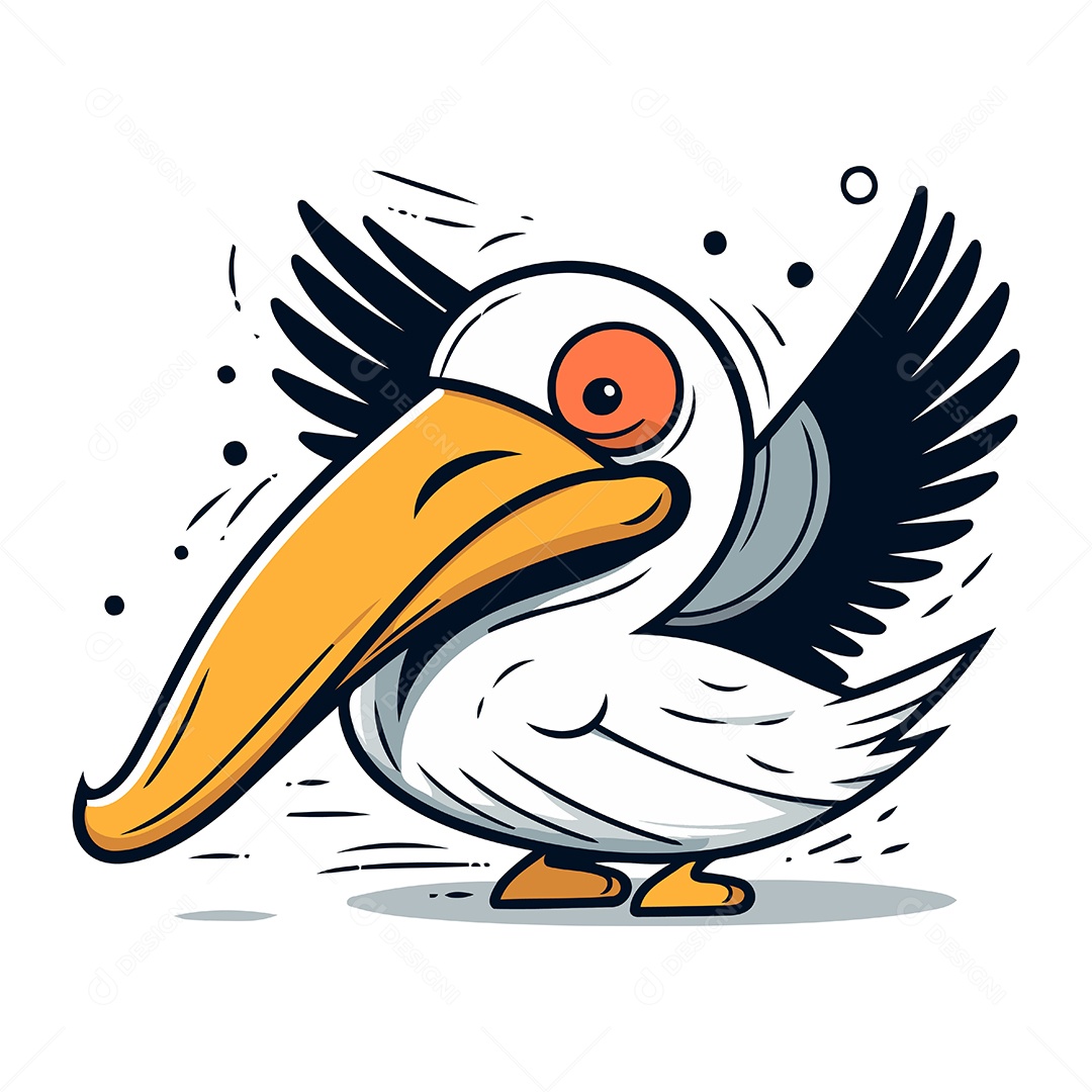 Pelicano de Desenho Animado Ilustração Vetor EPS
