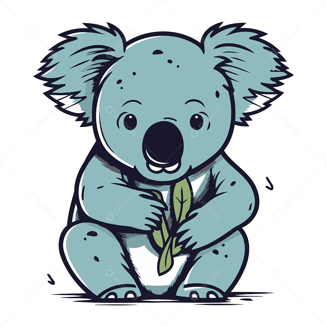 Coala Fofo com uma Folha Verde Ilustração Vetor EPS