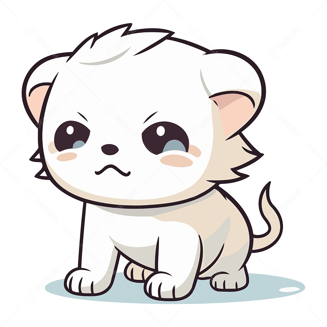 Gatinho Branco Fofo de Desenho Animado Ilustração Vetor EPS