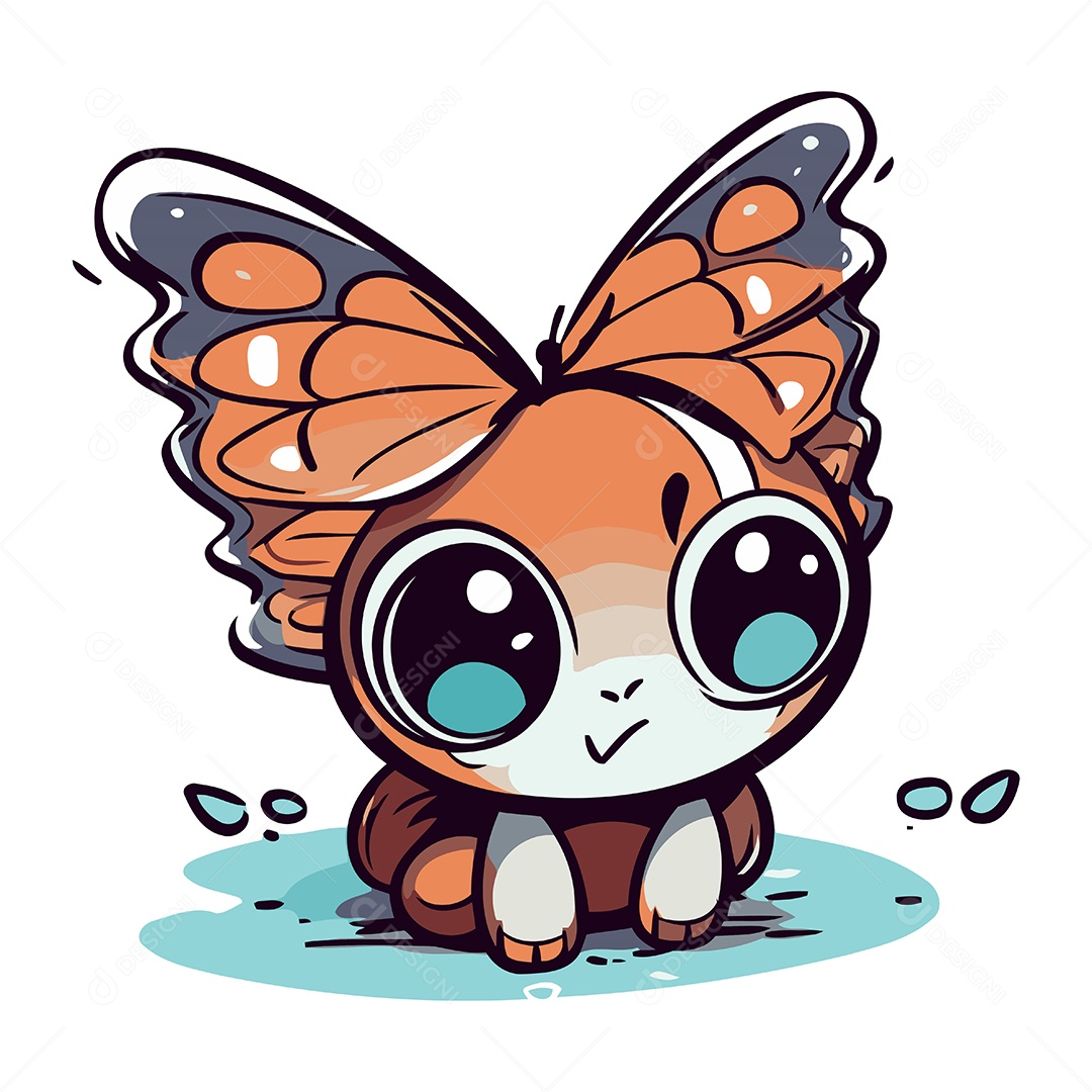 Borboleta Fofa de Desenho Animado Ilustração Vetor EPS