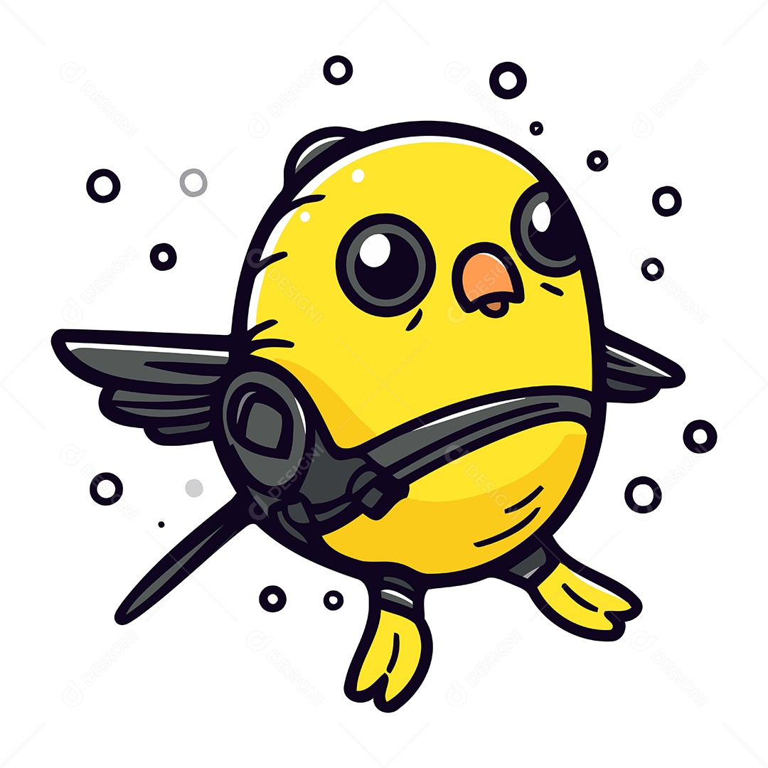 Pássaro Amarelo de Desenho Animado Ilustração Vetor EPS