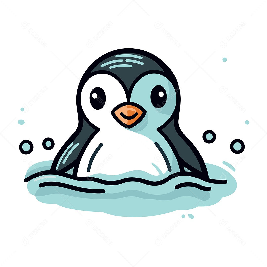 Pinguim Fofo de Desenho Animado na Água Ilustração Vetor EPS