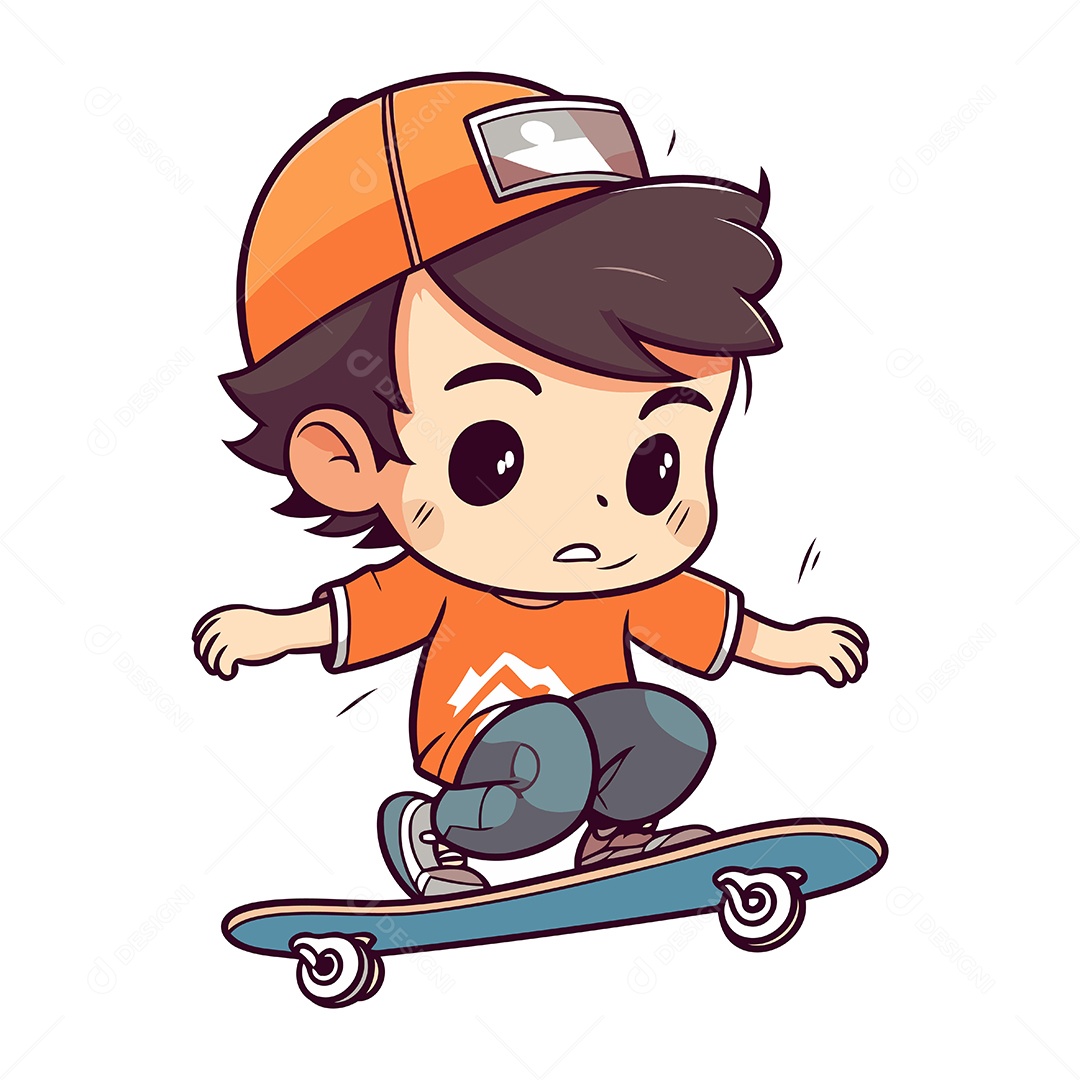 Menino de Desenho Animado com Skate Ilustração Vetor EPS
