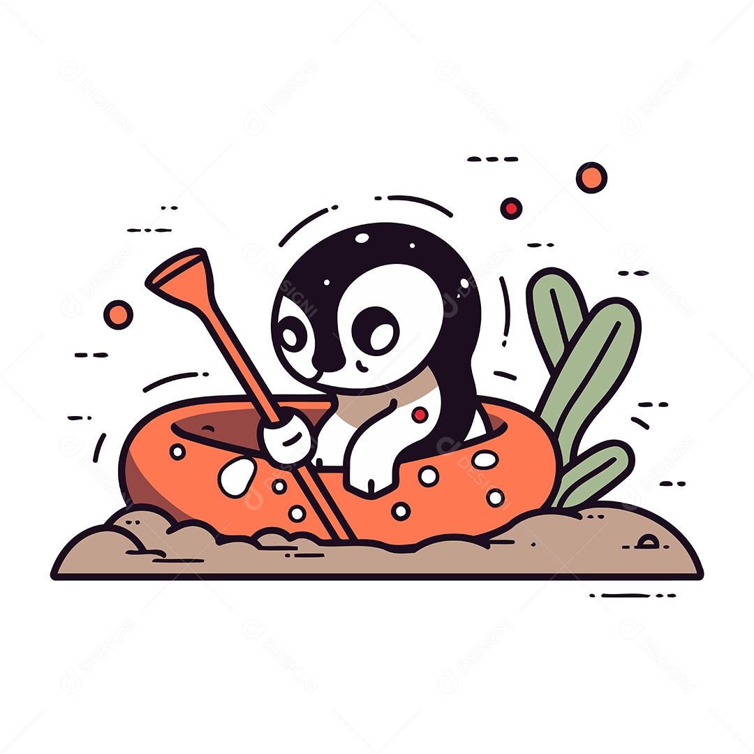 Pinguim em uma Boia Inflável Ilustração Vetor EPS