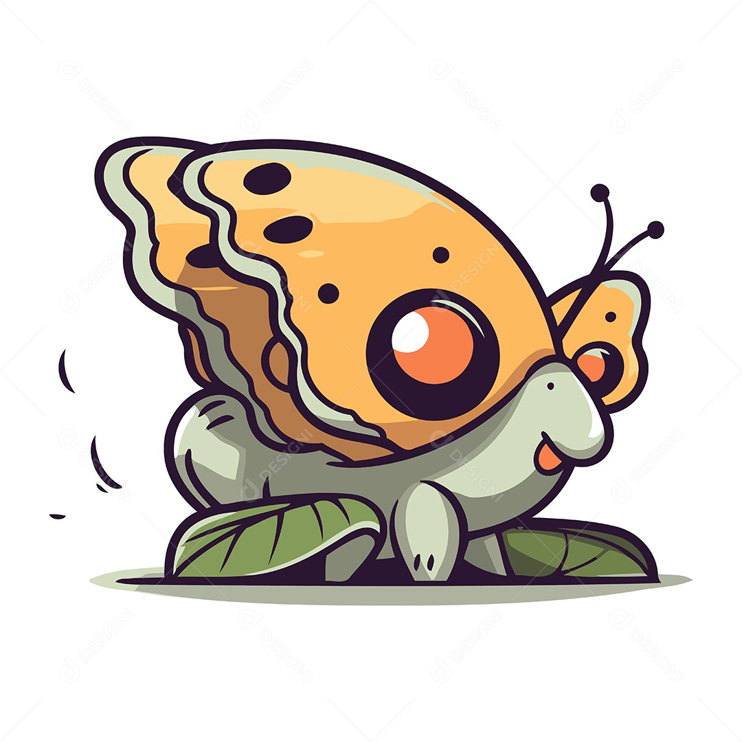 Borboleta de Desenho Animado  em Folha Ilustração Vetor EPS