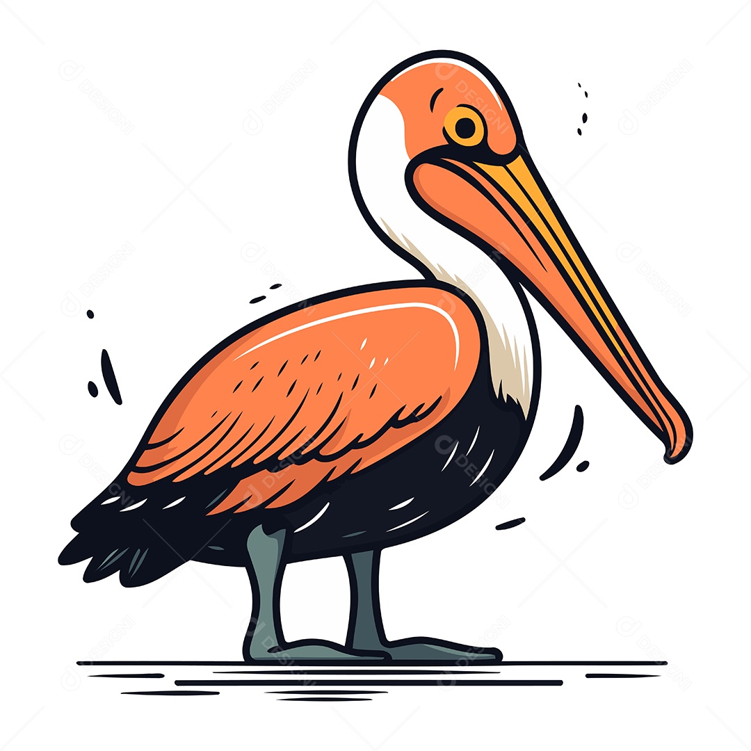 Pelicano de Desenho Animado Ilustração Vetor EPS