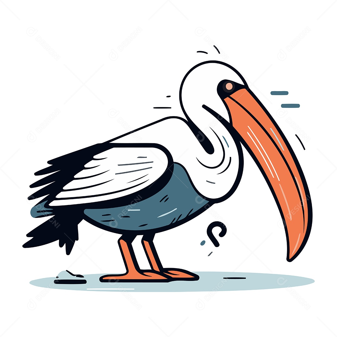 Pelicano de Desenho Animado Ilustração Vetor EPS