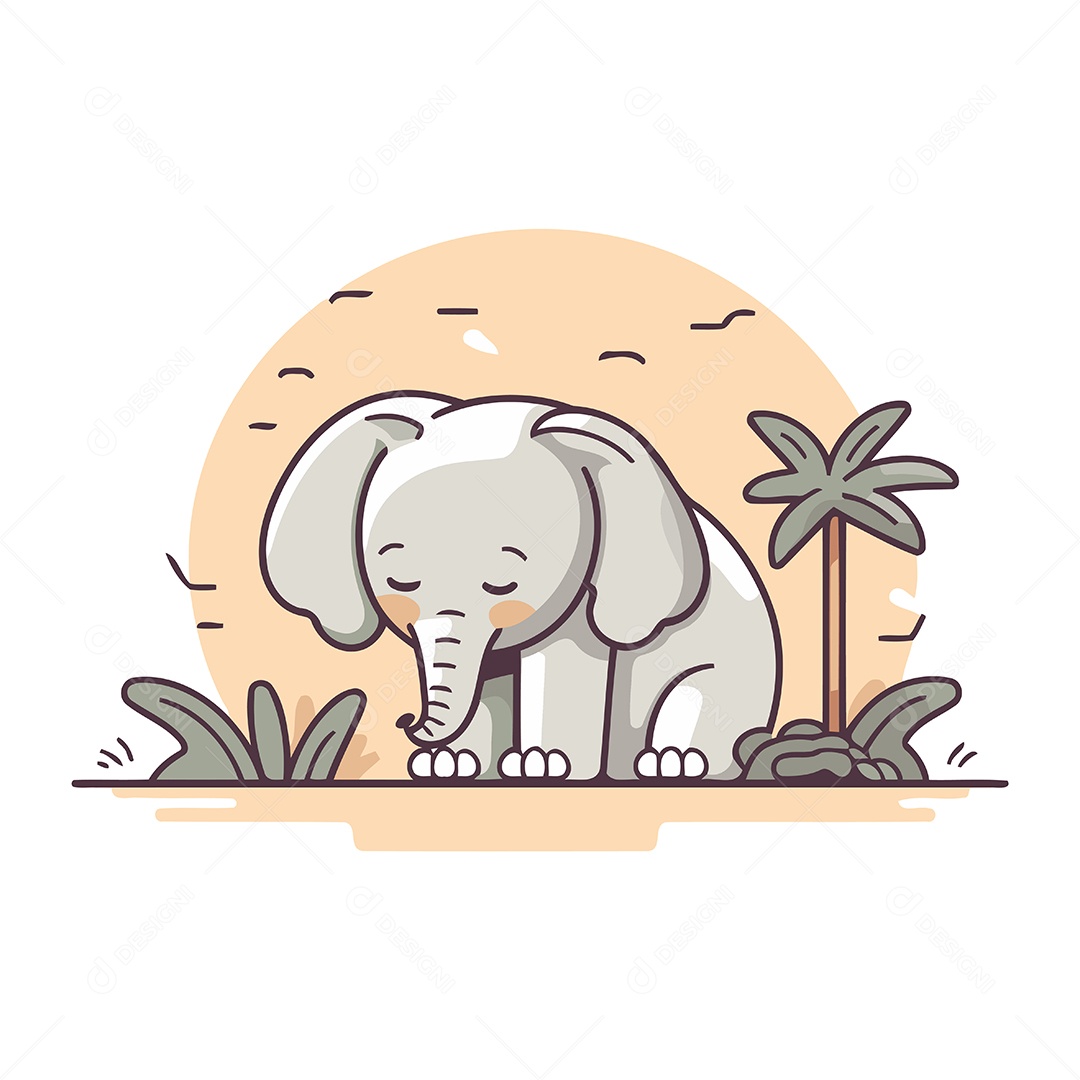 Elefante Fofo de Desenho Animado Ilustração Vetor EPS