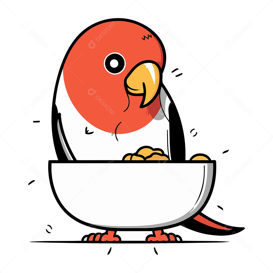 Papagaio Comendo em uma Tigela Ilustração Vetor EPS