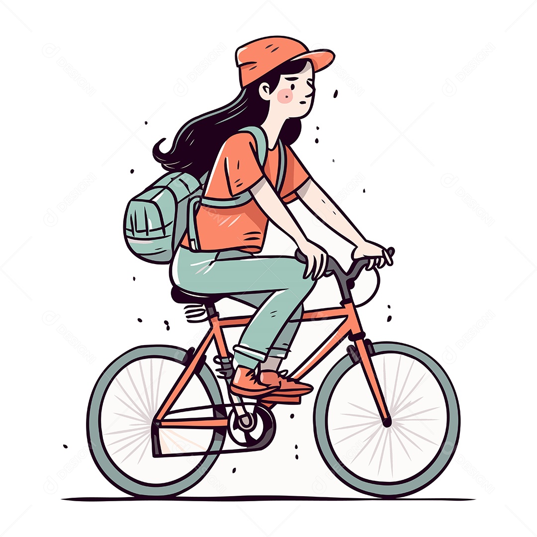 Jovem Andando de Bicicleta Ilustração Vetor EPS