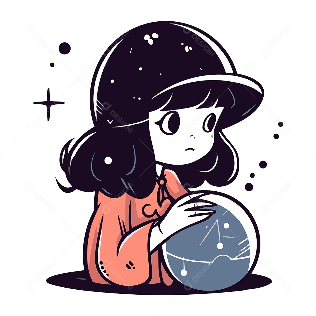 Menina Bonitinha com um Globo Ilustração Vetor EPS